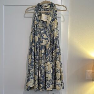 NWT Blue and Cream Backless Halter Sundress
